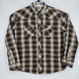 Rafter C‎ Shirt Mens 2XL Brown Plaid Pearl Snap Western Long Sleeve Rodeo Cowboy